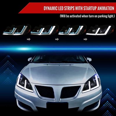 For Pontiac G6 2005-2010 Projector Headlights Sequential LED Strip Black Housing Smoked Lens Switchback