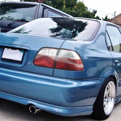 1999-2000 Honda Civic Sedan Tail Lights Chrome Housing/Red Clear Lens