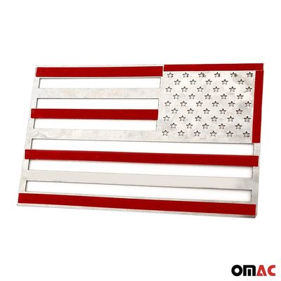 US American Flag Emblem 3D S.Steel US Badge Gloss Silver Universal Set 4 Pieces