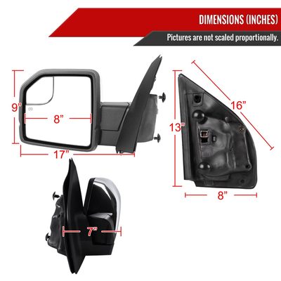 2015-2020 Ford F-150 Chrome Heated Side Mirror LED Turn Signal Driver Side