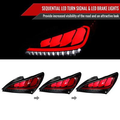 2010-2016 Hyundai Genesis Coupe Red Bar LED Tail Lights Jet Black/Clear