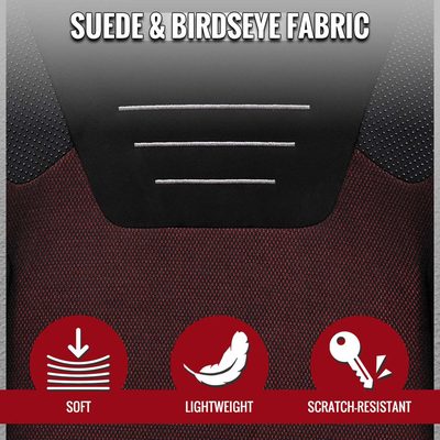 Universal Racing Seat Black Suede And Red Eye Mesh Cloth With Double Red Stitch