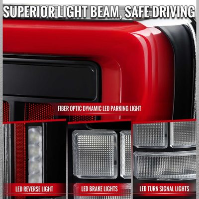 For Ford F-150 2021-2023 Full LED Tail Light Halogen Bulb Type Blind Spot Model Matte Black Red Light Bar