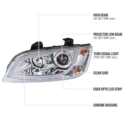 2008-2009 Pontiac G8 LED Bar Projector Headlights Chrome Housing/Clear Lens
