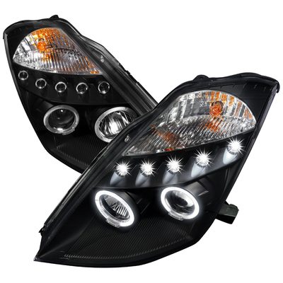 2003-2005 Nissan 350Z Dual Halo Projector Headlights Matte Black/Clear Lens