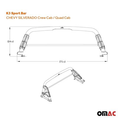 2015-2023 Chevrolet Silverado Sports bar Roll Bar Sport Rack Head Cargo Bed