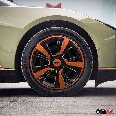 Twintone Hub Caps Wheel Cover 16" Black & Orange Insert Full Set 4 pcs.