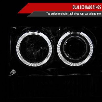 1993-1996 Jeep Grand Cherokee Dual Halo Projector Headlights Chrome/Clear Lens
