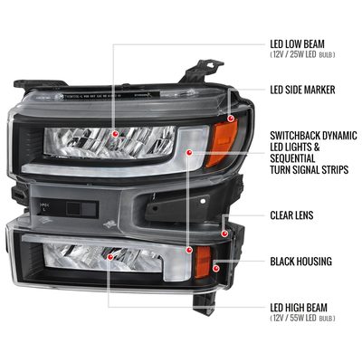 2019-2021 Chevy Silverado 1500 Full LED Projector Headlights LED Signal Black