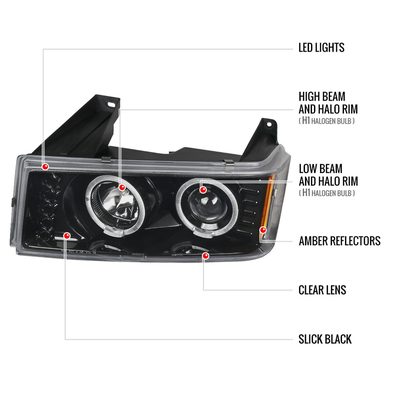 2004-2012 GMC Canyon/ Chevy Colorado Dual Halo Projector Headlights Jet Black