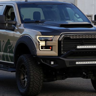 For Ford F-150 2015-2017 LED Bar Headlights Turn Signals Amber LED Pulsing Glow Black Housing Clear Lens