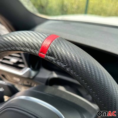 14.5-15.5’’ Steering Wheel Cover Red Stripe Leather Anti-slip Breathable