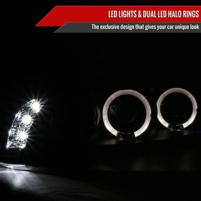 1997-2003 Pontiac Grand Prix Dual Halo Projector Headlights Matte Black/Clear