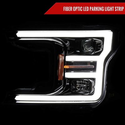 For Ford F-150 2018-2020 LED C Bar Projector Headlights Glossy Black Housing Clear Lens