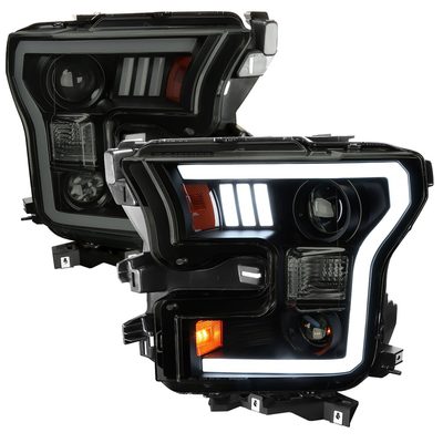 2015-2017 Ford F-150 LED Bar Projector Headlights Black Housing/Smoke Lens