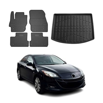 2010-2013 Mazda 3 Hatchback Floor Mats & Cargo Liner Full Set All Weather Black