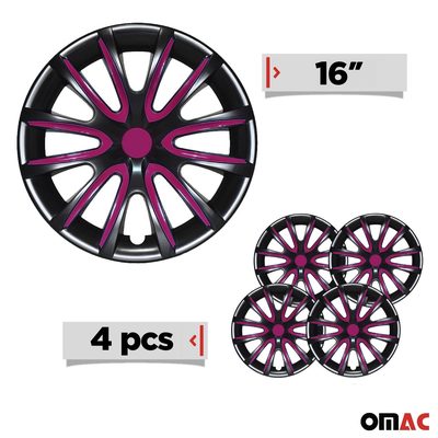 16" Inch Hubcaps Wheel Rim Cover Glossy Black with Violet Insert 4pcs Set