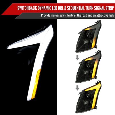 2010-2016 Cadillac SRX Projector Headlights Turn Signal LED Bar Smoke