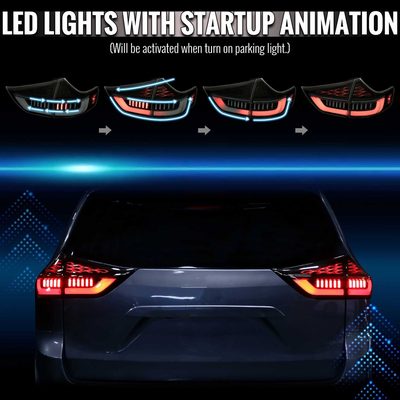 For Toyota Sienna 2015-2020 Full LED Tail Lights Sequential Signal Startup Black Housing Smoked Lens