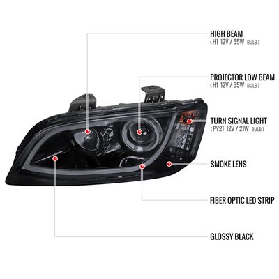 2008-2009 Pontiac G8 LED Bar Projector Headlights Glossy Black/Smoke Lens