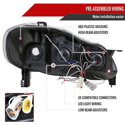 2003-2008 Toyota Corolla Dual Halo Projector Headlights Matte Black/Clear Lens