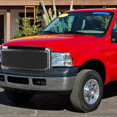 2005-2007 Ford F-250/350/450/550/Excursion Black ABS Rivet Grille w/Steel Mesh