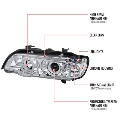 2001-2003 BMW E53 X5 Dual Halo Projector Headlights Chrome/Clear Lens