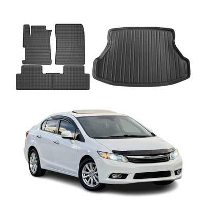 2012-2015 Honda Civic Sedan Floor Mats & Cargo Liner Full Set All Weather Black
