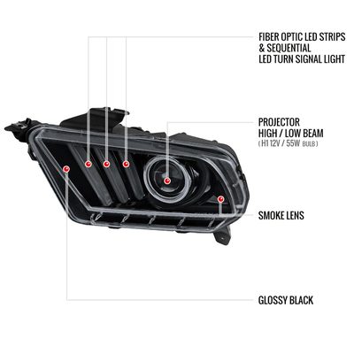 2010-2014 Ford Mustang LED Bar Projector Headlights Turn Signals Black