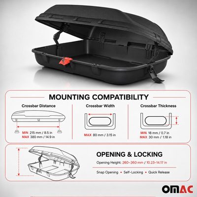 OMAC Car Rooftop Cargo Box Luggage Carrier 9.5 Cubic Feet Carbon Fiber Textured