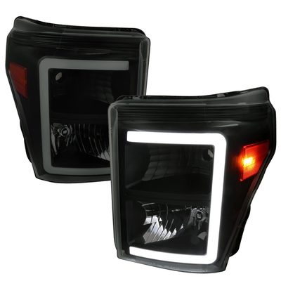 2011-2016 Ford F-250/350/450/550 Super Duty LED C-Bar Factory Headlights Black
