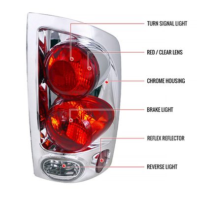 2002-2006 Dodge RAM Retro Style Tail Lights Chrome Housing/Clear Lens