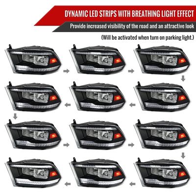 2009-2018 Dodge RAM 1500 RAM 2500 3500 Dual LED Bar Factory Headlights Black