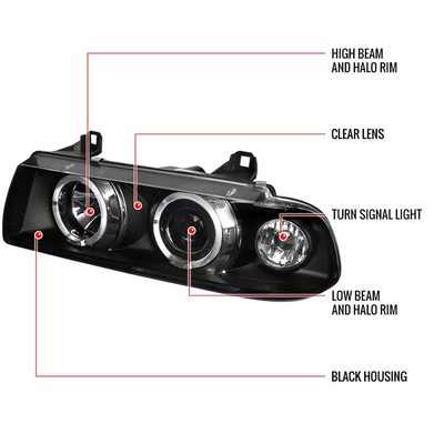 1992-1998 BMW E36 3 Series Coupe/Sedan Dual Halo Projector Headlights Black