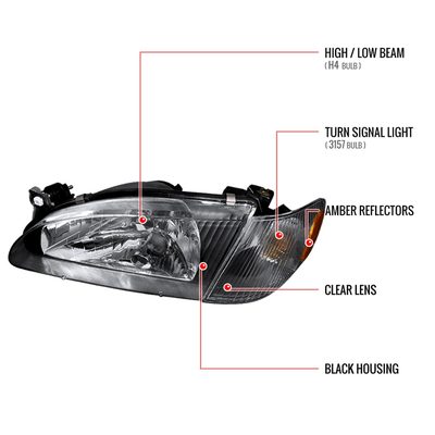 1998-2000 Toyota Corolla Factory Crystal Headlights Corner Lights&Bulbs Black