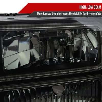 1999-2004 Ford F-250/350/450/550/Excursion Headlights Dual LED C-Bar Jet Black