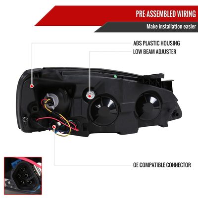 2005-2010 Pontiac G6 Projector Headlights w/ LED Light Strip Matte Black/Clear