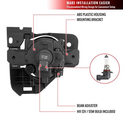 2009-2014 Nissan Maxima H11 Fog Lights Kit Switch & Wiring Harness Chrome