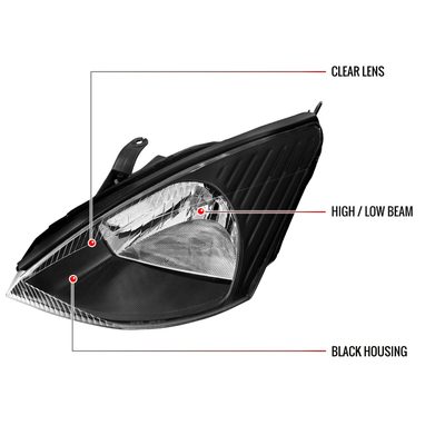 2000-2004 Ford Focus Factory Style Crystal Headlights Matte Black/Clear Lens