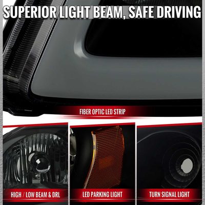 For Chevrolet Cobalt / Pontiac G5 2005-2010 Factory Style Headlights With LED DRL Light Strip Black Housing Smoked Lens