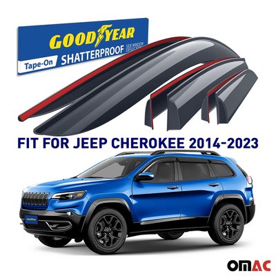 Goodyear Wind Deflectors for Jeep Cherokee 2014-2023 Tape-On Premium Smoke 6 pcs