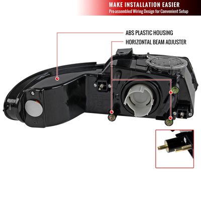 1996-2000 Dodge Caravan Chrysler Voyager/Town&Country Crystal Headlights Black