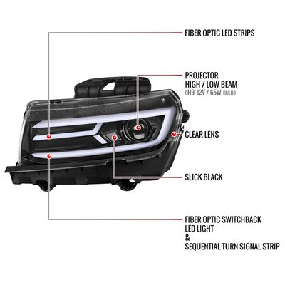 2014-2015 Chevy Camaro LED Projector Headlights Turn Signal Lights Black