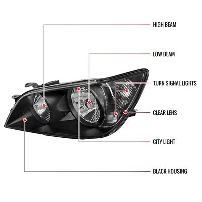 2001-2005 Lexus IS300 Factory Style Crystal Headlights Matte Black/Clear Lens
