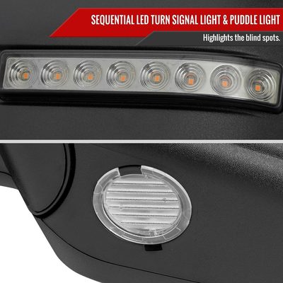 2007-2014 Ford F150 Chrome Heated Side Mirrors LED Turn Signal & Puddle Light