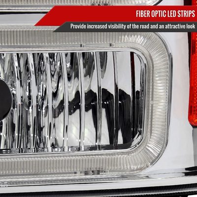 1999-2004 Ford F-250/350/450/550/Excursion Headlights Dual LED C-Bar Chrome