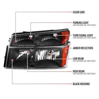 2004-2012 Chevy Colorado/ Canyon/ I-Series Headlights&Corner Lights Pair Black