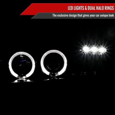 1994-1998 Ford Mustang Dual Halo V2 Projector Headlights Glossy Black/Smoke