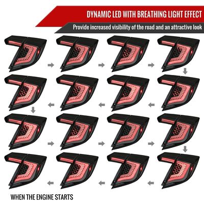2017-2021 Honda Civic Hatchback Turn Signal LED Tail Lights Black/Smoke