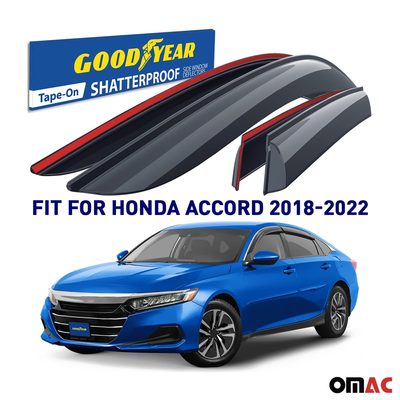 Goodyear Wind Deflectors for Honda Accord 2018-2022 Tape-On Premium Smoke 4 pcs
